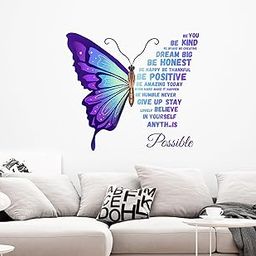 KGN DESIGNS Self-Adhesive Inspirational Butterfly Quote Wall Sticker, Purple, for Girls Bedroom, Living Room Home Decor, Multicolor PVC Vinyl (Size 91x81cm)-image-28