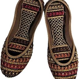 Traditional Handcrafted Women's Punjabi Jutti, Embroidered Ballet Flats with Sequins, Multicolour Thread Work and Black Colour Base-image-9