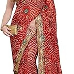 Women's Bandhani Embroidered Chiffon Saree With Blouse-10