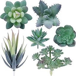 Tdas Plastic Artificial Succulent Plants Flowers Home Decor Items Plant Leaves For Living Room Hall Decorative Decoration Office (Green, 6-Pieces Set)-15