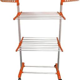BonKaso Jumbo 2 Layer Cloth Drying Stand with Silver Coating, Orange Moulding-image-15