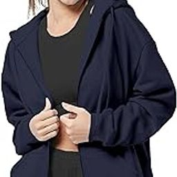 Relaxed Fit Plain Cotton Blend Full Sleeves Hodded Zipper Jacket for Women-image-84