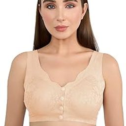 Women's Front Open Padded Lace Bra with Removable Pads | Seamless Nylon Spandex Full Coverage Innerwear | T-Shirt Bra | Stylish U Back Design | Push Up Lingerie | Comfortable Underwear for Women-image-25