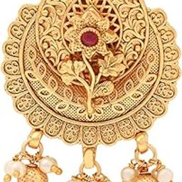Gold Plated Traditional Teardrop Floral Design with Antique Finish Saree Pin For Women (SM105)-image-32