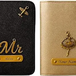 celed Personalised Mr & Mrs Passport Cover Combo Set with Airplane Charm, Black and Rose Gold, Customisable Name Holders (Black & Gold)-picture-28