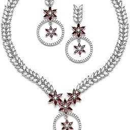 Rhodium-Plated American Diamond Studded Star & Leaf Shaped Necklace With Earrings Jewellery Set For Girls and Women-6