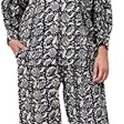 Women's Floral Print Night Suit, Full Sleeve Shirt and Pyjama Set, Black and Yellow Pattern-image-21
