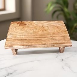 Mydil Handmade Acacia Wood Chowki – Size 14 x 8 x 3 inch | Large Wooden Platform for Pooja and Kitchen-picture-17