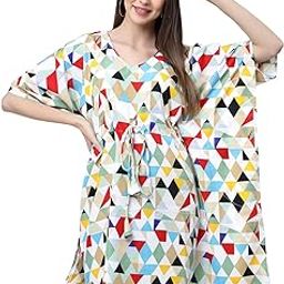 Women's Crepe Kaftan Sleeve V Neck Printed Multicolor Kaftan for Women-26
