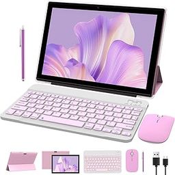 2 in 1 tablet 10 inch Android 11 OS tablet, tablets with keyboard, mouse, case, pencil, tempered film, 64GB ROM+2GB RAM, 8MP dual camera, quad-core processor, battery-85