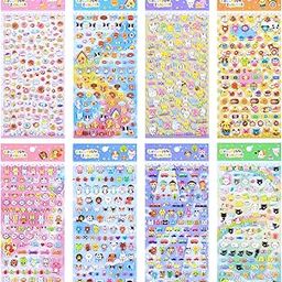 SHANGRLA 870 PCS Cute Mini Puffy Stickers for Kids Girls 3D Small Tiny Stickers Including Cartoon Animals Cat Rabbit Dog Puppy Kitten Bunny Food Donuts Hearts for Adults Phone Case Laptop,8 Sheets.-image-2