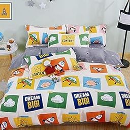Femfairy Kids Cartoon Printed Glace Cotton Double Bed bedsheet with 2 Pillow Cover,90 * 100 inch-image-85