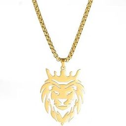 Lion Crown Pendant NecklaceChain For Men Boys Gold Plated, Box Chain, Mens Fashion Boys Jewellery-image-35