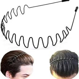 Zigzag Wave Metal Hairband Zig Zag Hair Band for Men and Women, Black Set of 3-16