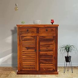 Rama Furniture Udyog Sheesham Wood Shoe Rack with 2 Drawer for Living Room Hall Home Office | Shoe Cabinet with 3 Shelves & 2 Door | Cabinet Storage | Brown Honey Finish-image-72