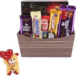 SFU E Com Chocolate Combo With Handmade Basket Hamper | Valentine Heart Teddy Bear With Chocolate Combo | Valentine Chocolate Hamper | 876-9