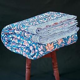 The Jaipur Wala Hand Block Printed Muslin Razai Single Size, Surgical Cotton Batting, Hand Stitched - Neel Bagh-5