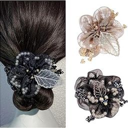 2 Piece Hair Scrunchies for Women,Flower Hair Band Set in Black and Champagne, Scrunchies Set ，Crunchies for Women，Fashionable Elastic Hair Ties for Daily Styling and Special Occasions-72
