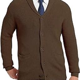 Men's Merino Wool Blended Shawl Collar Cardigan Sweater Button Down Knitwear with Pockets-image-6