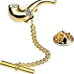 Mens Smoking Pipe Shape Tie Tack Clip for Wedding Business Formal Gold-image-29