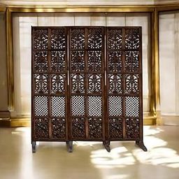 The Creatives Decor Wooden Room Divider Screen – 6 Feet Decorative 3-Panel Partition with 4 Stands | Hand-Carved Design, Brown Finish | Folding Privacy Screen for Home & Office-image-45