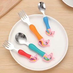 SHAKTISM Unicorn Family Baby Spoon and Fork Cutlery Set, 4 Pc Stainless Steel Spoon Set for Babies and Kids-16
