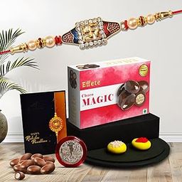 DeoDap Multicolor Ganesh Rakhi / Bracelet (K1_257_Cm32) & Effete Chocolate Magic 32Gm Silver Color Pooja Coin, Roli Chawal & Greeting Card, Set Of 1 Rakhi, Rakhi Chocolate Gift Combo-image-64