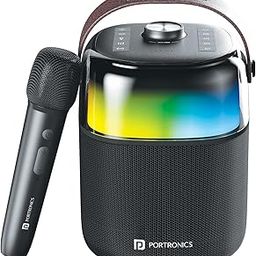 Portronics Dash 4 50W Wireless Bluetooth Party Speaker with Karaoke Mic, Upto 6 Hours Playtime, HD Sound, Bass Boost Technology, EQ Modes, 360° RGB Lights, BT 5.3v, AUX in, Type C Charging(Black)-1