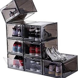 House of Quirk Organizer, Storage Boxes With Magnetic Door, Large Clear Stackable Plastic Containers for Shoes (Pack of 8, Black)-20
