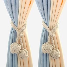 JAZLOG (Pack Of 02) Macrame Cotton DIY Window Modern Curtain Tiebacks - No Magnet Required OFF WHITE Parda Pull Backs Tie Back Ball Holder Tassels For Heavy Curtain, Boho , Office, Bedroom, Home Room-12