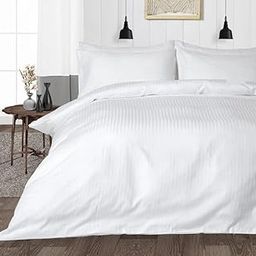 Trance Home Linen Zippered 100% Cotton 300TC Satin Stripe King Size Duvet Cover Quilt Cover Blanket Cover Razai Comforter Cover with 2 Pillow Covers (102 x 110 inch, White)-image-42