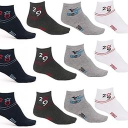 12 Pairs Solid Cotton Ankle Length Socks for Men and Boys | Breathable Ankle Socks for Training, Gym, Running, Office, Sports and Daily Use, Free Size (Multicolor, Combo Pack of 12)-image-91