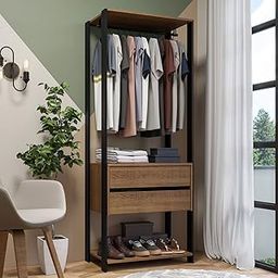 Madesa Modular Closet Wardrobe Ample Storage Wooden Almirah 70 Cm with Shelves, Drawers and Hanging Units - Brown/Black-image-75