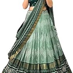 Designer Mint Green Lehenga Choli Set with Gold Border, Geometric Print-picture-1