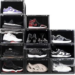 TOKEZO Black Drop Side Shoe Box, Sneaker Display Case Shoe Box, Plastic Stackable Large Shoe Storage Organizer with Lids, Clear Hard Shoes Container For Home, Office, Closet, Entryway etc (Pack Of 6)-image-83