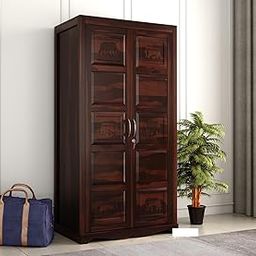 KARINA FURNITURE Wooden Wardrobe for Clothes | Sheesham Wood 2-Door Wardrobe with 6 Shelves Storage | Solid Wood Large Cupboard Almirah: Storage Cabinet for Your Living Room/Bedroom (Design 23)-image-84