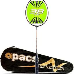 APACS Dual Power & Speed (Mega Tension - 38LBS) Unstrung Full Graphite Badminton Racquet with Full Racket Cover (Black, Orange)-picture-3