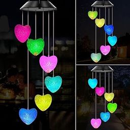 Ginoya Brothers Solar Wind Chime, Color Changing Chimes, LED Decorative, Gifts for Mom, Waterproof Outdoor Decorative Lights for Garden, Patio, Party, Yard, Window, Outdoor Decorations. (Heart Light)-image-14