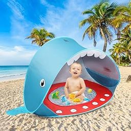 Azonee Pop Up Baby Beach Tent, Folding Sun Shade with Pool for Babies 50+ SPF UV Protection Portable Sun Shelter Camping Tent Lightweight for Indoor and Outdoor for Camping, Beach, Traveling-image-73