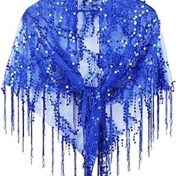 Women Shawl Wrap Ladies Sequin Shawl Cape for Formal Occasion Evening Summer Dark Blue-image-4