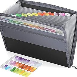 NISUN 13 Pocket Expanding File Folder with Sticky Labels, Letter/A4 Paper Accordion File, Document Organizer with Zipper Closure, Certificate File for School Home Office (Grey-Black, 34 * 3.5 * 27cm)-image-22