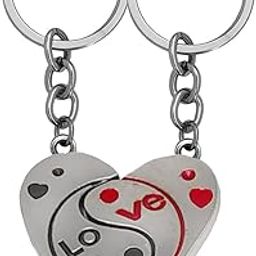 Heart love Set Of 2 Keychain Keyring Car Bike Home Office Birthday Gift To Friends Silver Zinc Metal Love Keychain For Men And Women-picture-20