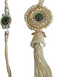 Vidish Enterprises Rakhi Combo Set for Brother and Bhabhi Premium Lumba Floral Rakhi Kundan Bracelet for Bhaiya Men Bhabhi Women Raksha Bandhan Couple Pearl Set of 2 for Unisex Adult-image-28
