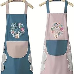 Waterproof Aprons for Women, Set of 2, Teal and Pink (colour may vary)-image-52
