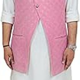 Traditional Pink Brocade Nehru Jacket, Diamond Pattern with Silver Accents, Decorative Buttons-image-48