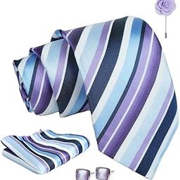 Lavender Stripped Tie For Men – Formal Ties Set With Pocket Square & Tie Pin Clip For Mens, Silk Neckties Gift Sets For Men’s (AX24_16)-25