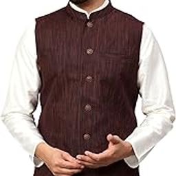 Men's Traditional Cotton Solid Nehru Jacket/Waistcoat (S, MAROON)-44