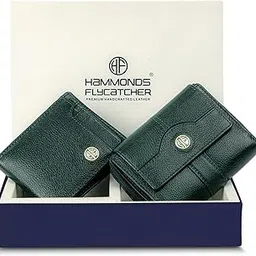 hammonds flycatcher Leather Wallet Combo Gift Set - Marriage Wedding Gifts for Couples Wife Husband - RFID Protected Men's & Ladies Women's Wallets, Multiple Card Slots - Greasy Green-picture-0