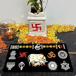 SOLOBOLO Chitrashila Rangoli for Pooja, Chaitrangan Rangoli Consist of Gau MATA,Laxmi,Ganesh,Swastik, Om Symbols – Traditional Pooja Décor (a) Vasu 12x6 in-image-34