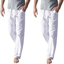 Drawstring Lounge Cotton Round Elastic Bottom wear Pajama Pants for Men, White,-image-23